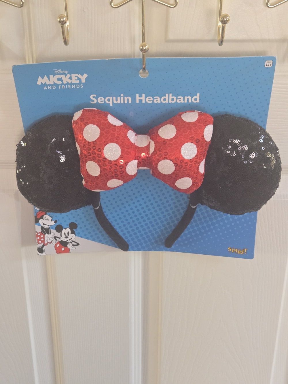 Spirit Disney Sequin Headband - Black Ears with Red Polka Dot Bow